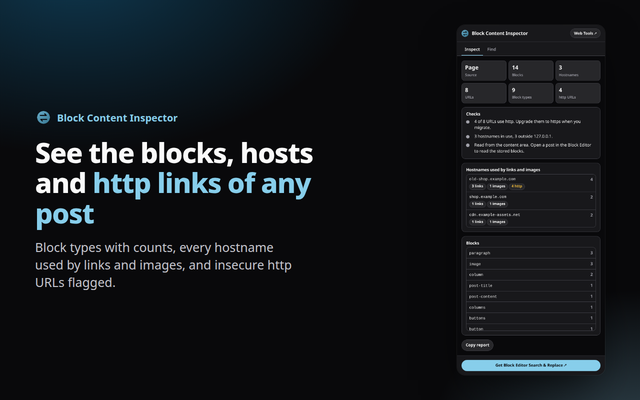 Block Content Inspector extension screenshot