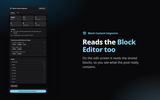 Block Content Inspector extension screenshot